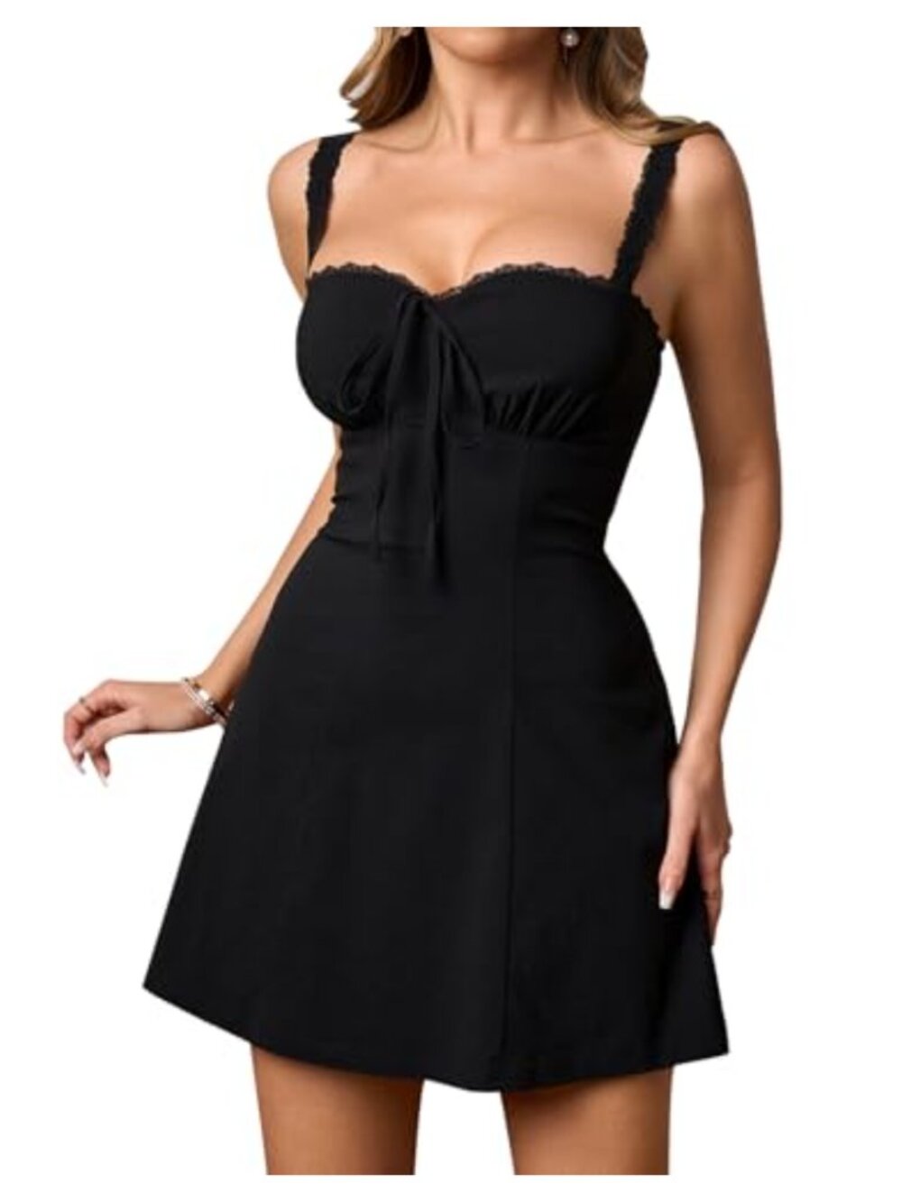 Lace Square Neck Mini Dress Sleeveless A-Line Graduation Party Women